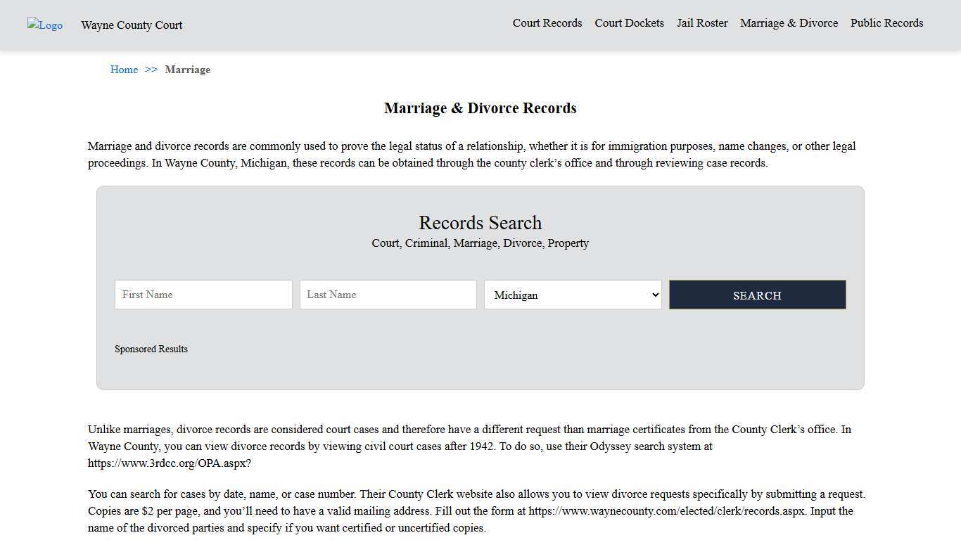 Marriage & Divorce Records Wayne County Court