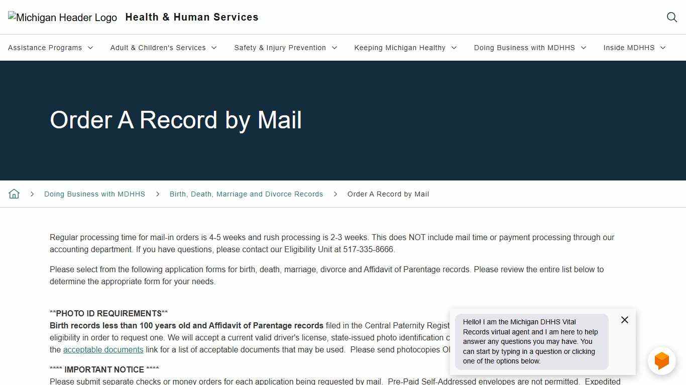 Order A Record by Mail