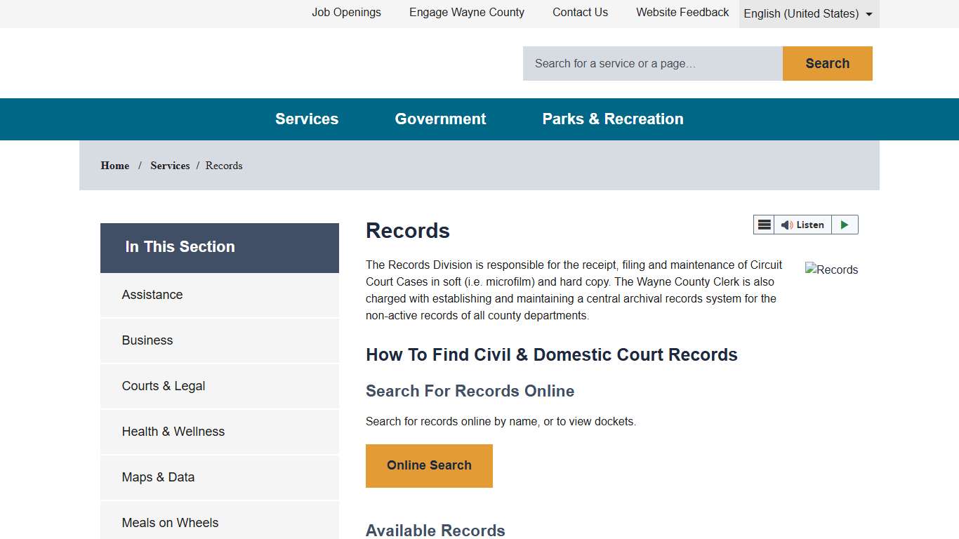 Records - Wayne County, Michigan