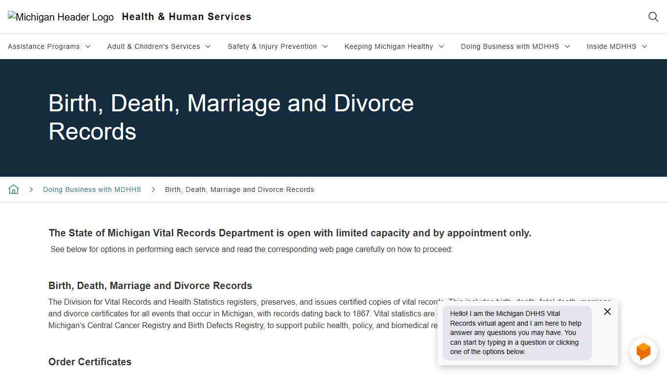 Birth, Death, Marriage and Divorce Records